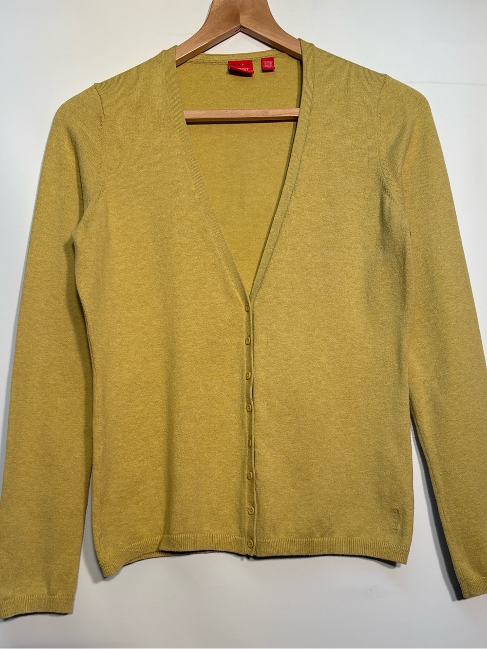 Esprit Slim V-Neck Button Cardigan in Mustard